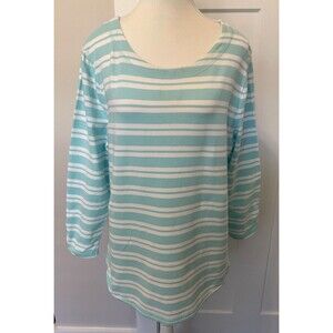 TALBOTS Womens Knit TOP 3/4 Sleeve BLUE White STRIPE Size XL